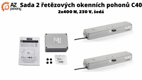 USA2C40 - Sada 2 řetězových okenních pohonů C40, 2x400 N, 230 V, šedá